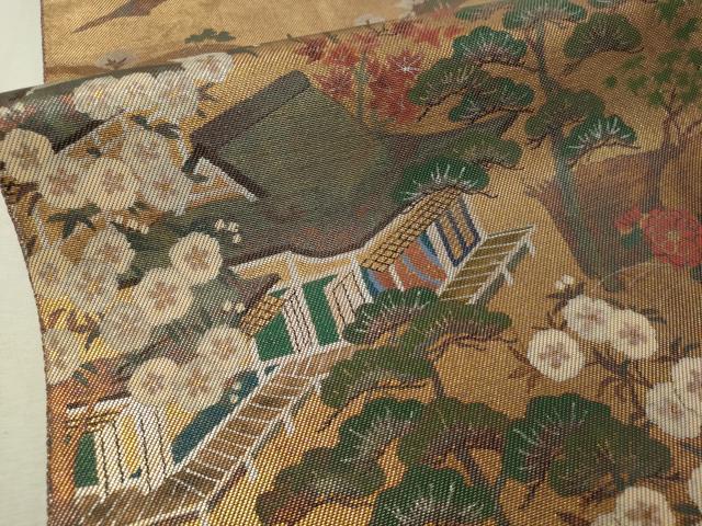 平和屋着物▼太鼓柄袋帯 手描き 燿斐天目 金通し地 正絹 逸品 CAAX0171vp