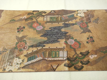平和屋着物▼太鼓柄袋帯 手描き 燿斐天目 金通し地 正絹 逸品 CAAX0171vp