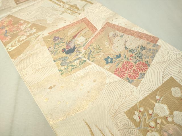 平和屋着物▼六通柄 本袋帯 抱一花鳥色紙文 洛匠 金銀糸 正絹 逸品 CAAX0185vp