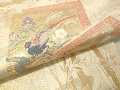 平和屋着物▼六通柄 本袋帯 抱一花鳥色紙文 洛匠 金銀糸 正絹 逸品 CAAX0185vp