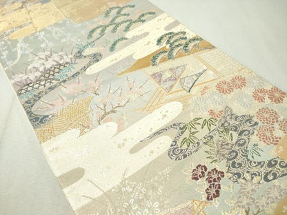 平和屋着物▼六通柄袋帯　桃山絵巻　金糸　正絹　逸品　CAAX0295vp