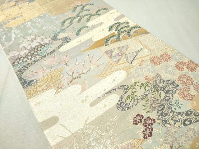 平和屋着物▼六通柄袋帯　桃山絵巻　金糸　正絹　逸品　CAAX0295vp
