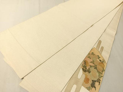 平和屋着物▼太鼓柄袋帯　地紙花鳥文　金通し地　引箔　正絹　逸品　CAAX0377vp
