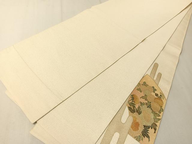平和屋着物▼太鼓柄袋帯　地紙花鳥文　金通し地　引箔　正絹　逸品　CAAX0377vp