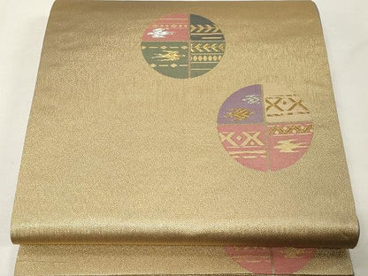平和屋着物▼六通柄袋帯　抽象丸文　金銀糸　正絹　逸品　CAAX0424yk
