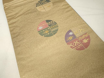 平和屋着物▼六通柄袋帯　抽象丸文　金銀糸　正絹　逸品　CAAX0424yk
