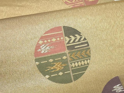 平和屋着物▼六通柄袋帯　抽象丸文　金銀糸　正絹　逸品　CAAX0424yk