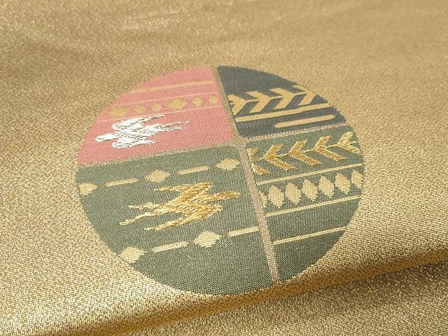 平和屋着物▼六通柄袋帯　抽象丸文　金銀糸　正絹　逸品　CAAX0424yk