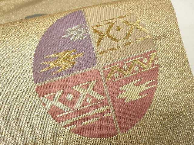 平和屋着物▼六通柄袋帯　抽象丸文　金銀糸　正絹　逸品　CAAX0424yk