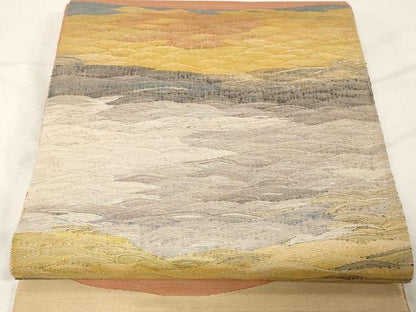 平和屋着物●能州紬 絲藝苑 上島洋山 太鼓柄袋帯 風景文 正絹 逸品 CAAX0497yk