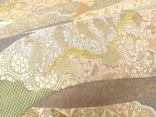 平和屋着物●六通柄袋帯 唐織 吉祥花文 金糸 正絹 逸品 CAAX0513yk