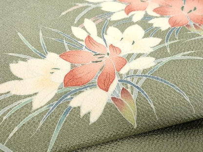 平和屋着物●太鼓柄袋帯 友禅 作家物 枝花文 鬼しぼ縮緬 正絹 逸品 CAAX0521yk