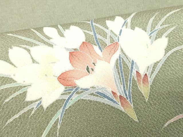 平和屋着物●太鼓柄袋帯 友禅 作家物 枝花文 鬼しぼ縮緬 正絹 逸品 CAAX0521yk