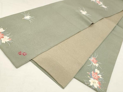 平和屋着物●太鼓柄袋帯 友禅 作家物 枝花文 鬼しぼ縮緬 正絹 逸品 CAAX0521yk