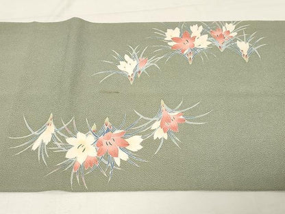 平和屋着物●太鼓柄袋帯 友禅 作家物 枝花文 鬼しぼ縮緬 正絹 逸品 CAAX0521yk