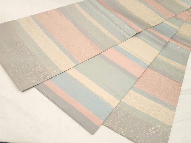 平和屋着物●両面　全通柄　本袋帯　横段花文　金糸　正絹　逸品　CAAX0524yk