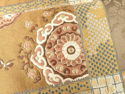 平和屋着物●六通柄袋帯　唐織　正倉院舞蝶花文　金糸　正絹　逸品　CAAX0554yk