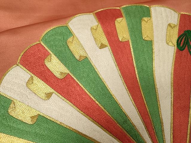 平和屋着物●アンティーク 大正ロマン 九寸名古屋帯 駒刺繍 総刺繍 扇面文 正絹 逸品 CAAX0610yk