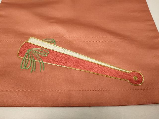 平和屋着物●アンティーク 大正ロマン 九寸名古屋帯 駒刺繍 総刺繍 扇面文 正絹 逸品 CAAX0610yk