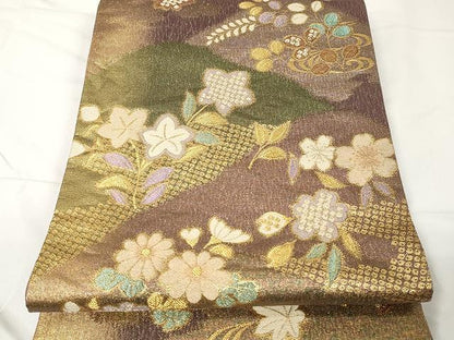 平和屋着物▼六通柄袋帯 花藤文 金糸 正絹 逸品 CAAX0702yk