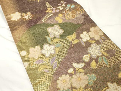 平和屋着物▼六通柄袋帯 花藤文 金糸 正絹 逸品 CAAX0702yk