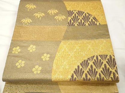 平和屋着物▼六通柄袋帯 羅紗庵 立涌吉祥花文 金糸 正絹 逸品 CAAX0712yk