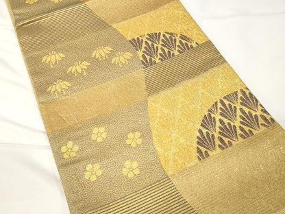 平和屋着物▼六通柄袋帯 羅紗庵 立涌吉祥花文 金糸 正絹 逸品 CAAX0712yk