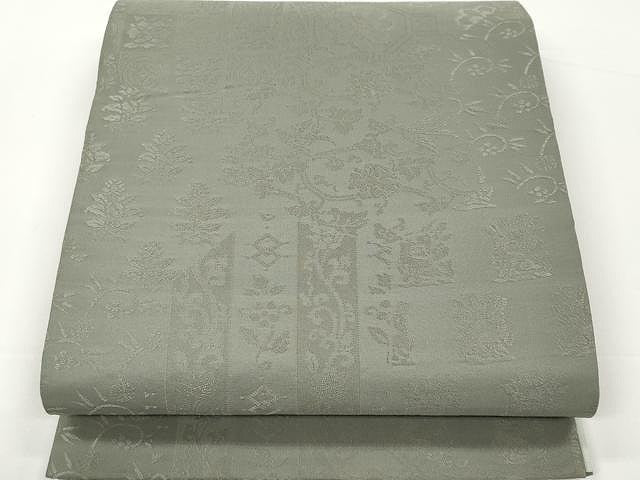 平和屋着物●全通柄袋帯　名物裂　松葉色　正絹　逸品　CAAX0770yk