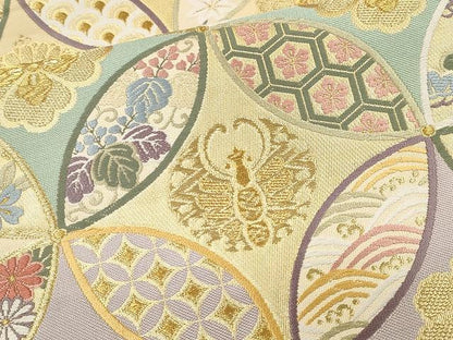 平和屋着物●六通柄袋帯　唐織　作家物　七寶寶飾文　金糸　正絹　逸品　CAAX0776yk