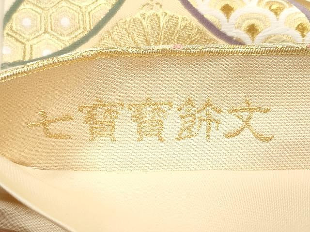 平和屋着物●六通柄袋帯　唐織　作家物　七寶寶飾文　金糸　正絹　逸品　CAAX0776yk