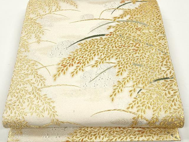 平和屋着物●極上 西陣 皇室総理大臣献上作家 青木兄弟 両面 全通柄袋帯 米百俵 金銀糸 正絹 逸品 未使用 CAAX0789yk