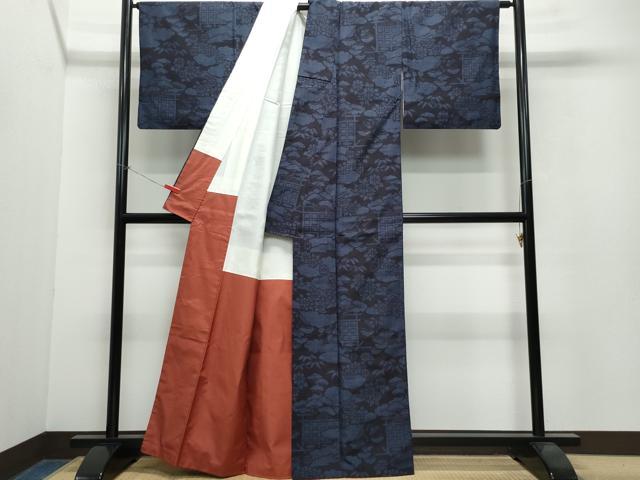 平和屋着物●結城紬 100亀甲 風景松花文 正絹 逸品 CAAX0805vf