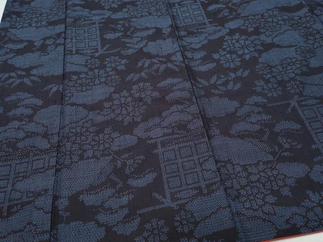 平和屋着物●結城紬 100亀甲 風景松花文 正絹 逸品 CAAX0805vf