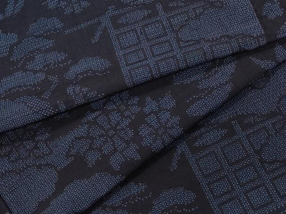 平和屋着物●結城紬 100亀甲 風景松花文 正絹 逸品 CAAX0805vf