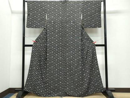 平和屋着物●上質な小紋　絞り　吉祥文　黒地　正絹　逸品　CAAX0816vf