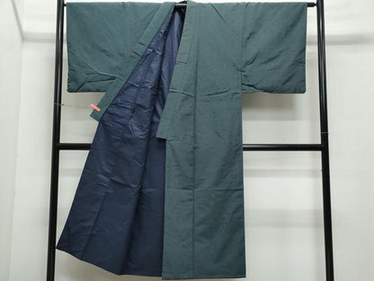 平和屋着物●男性 紬 アンサンブル 黒緑色 正絹 逸品 CAAX0832vf