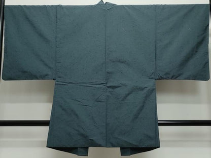 平和屋着物●男性 紬 アンサンブル 黒緑色 正絹 逸品 CAAX0832vf