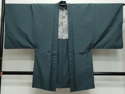 平和屋着物●男性 紬 アンサンブル 黒緑色 正絹 逸品 CAAX0832vf