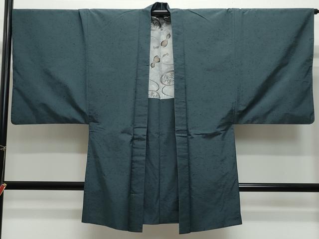平和屋着物●男性 紬 アンサンブル 黒緑色 正絹 逸品 CAAX0832vf