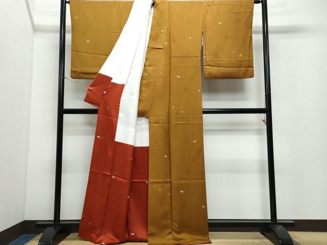 平和屋着物●上質な小紋 堅牢染 吉祥三舞 金彩 反端付き 正絹 逸品 CAAX0849vf