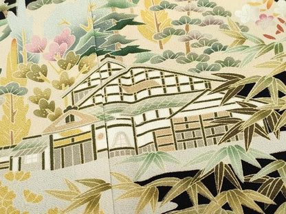 平和屋着物●豪華黒留袖　友禅　作家物　風景渡り橋草花文　さが美扱い　正絹　逸品　CAAX0870vf