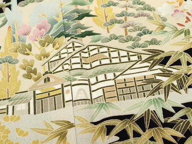 平和屋着物●豪華黒留袖　友禅　作家物　風景渡り橋草花文　さが美扱い　正絹　逸品　CAAX0870vf