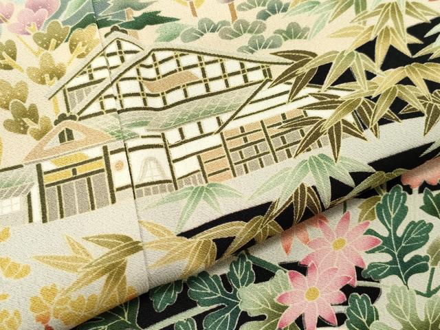 平和屋着物●豪華黒留袖　友禅　作家物　風景渡り橋草花文　さが美扱い　正絹　逸品　CAAX0870vf