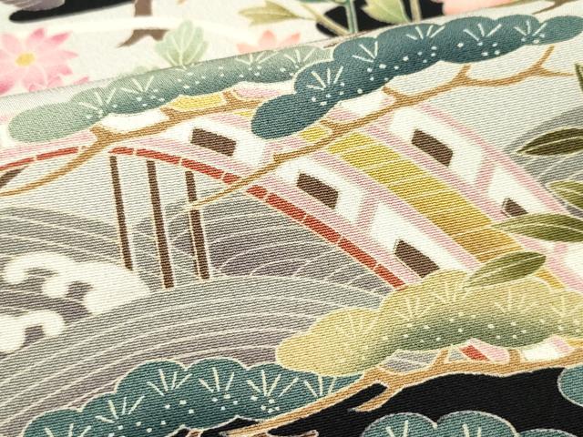 平和屋着物●豪華黒留袖　友禅　作家物　風景渡り橋草花文　さが美扱い　正絹　逸品　CAAX0870vf
