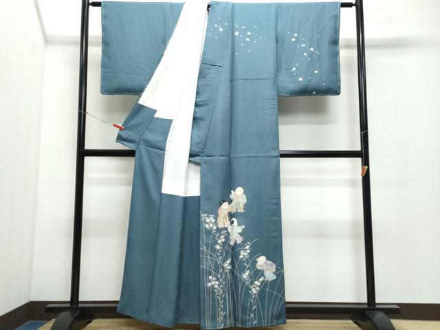 平和屋着物●京童人形絵師　高橋翠延　訪問着　童子遊び花文　正絹　逸品　CAAX0884vf