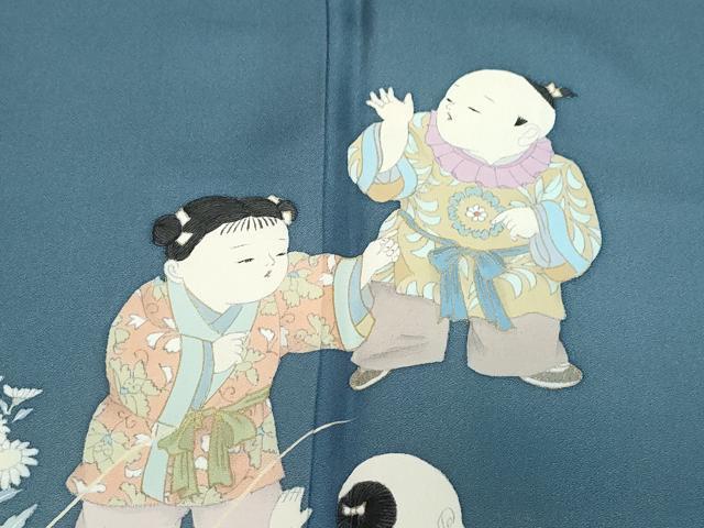 平和屋着物●京童人形絵師　高橋翠延　訪問着　童子遊び花文　正絹　逸品　CAAX0884vf
