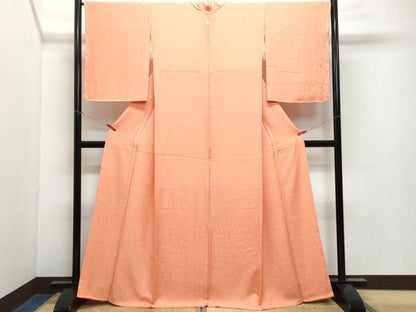 平和屋着物●上質な色無地 花唐草地紋 珊瑚朱色 正絹 逸品 CAAX0886vf