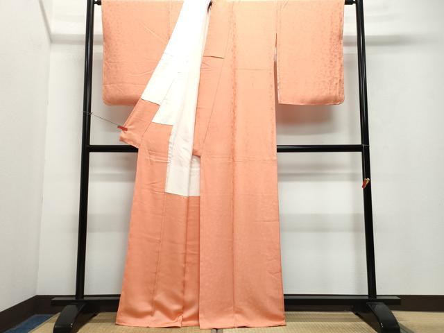 平和屋着物●上質な色無地 花唐草地紋 珊瑚朱色 正絹 逸品 CAAX0886vf