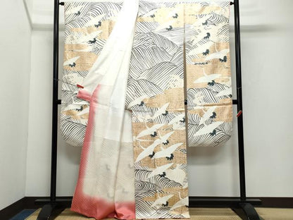 平和屋着物●豪華振袖　立波飛鶴文　金彩　正絹　逸品　CAAX0892vf