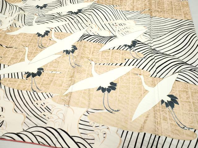 平和屋着物●豪華振袖　立波飛鶴文　金彩　正絹　逸品　CAAX0892vf